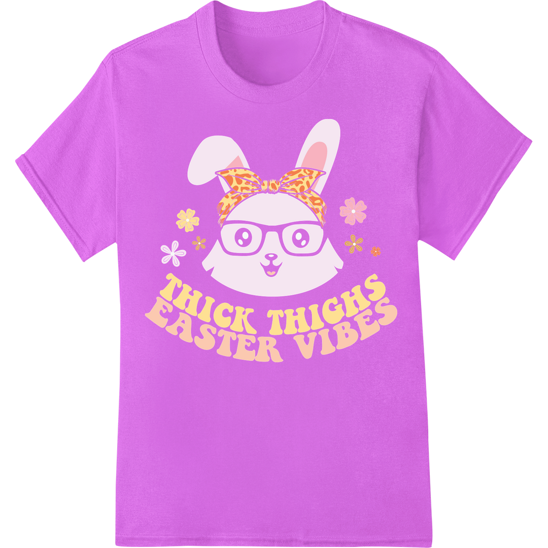 Adorable Bunny 'Thick Thighs Easter Vibes' DTF Print on purple shirt - SUPERDTF-DTF Prints-DTF Transfers-Custom DTF Prints