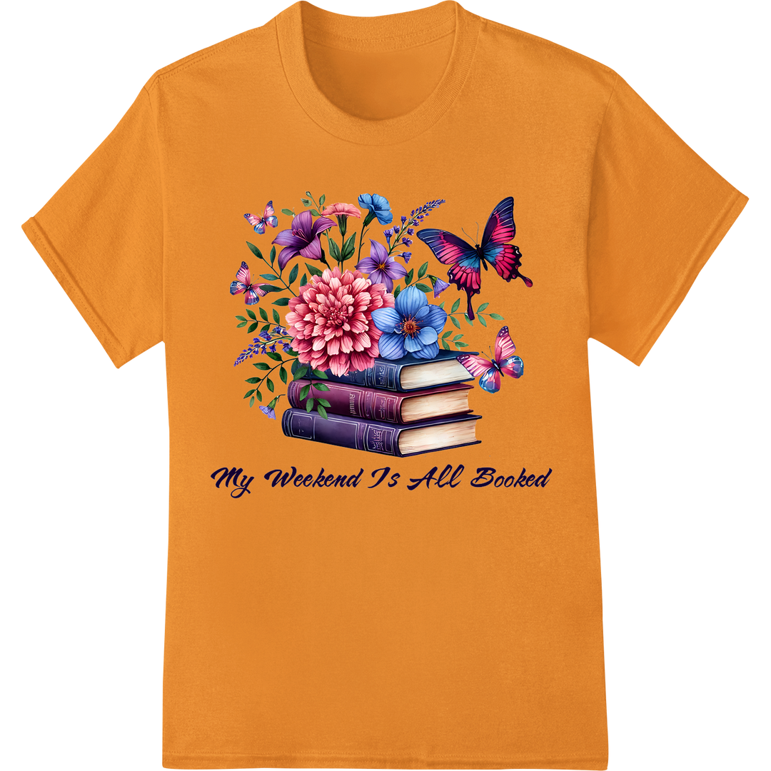 Bookworm's Delight: Floral Reading Adventure DTF Print on orange shirt - SUPERDTF-DTF Prints-DTF Transfers-Custom DTF Prints