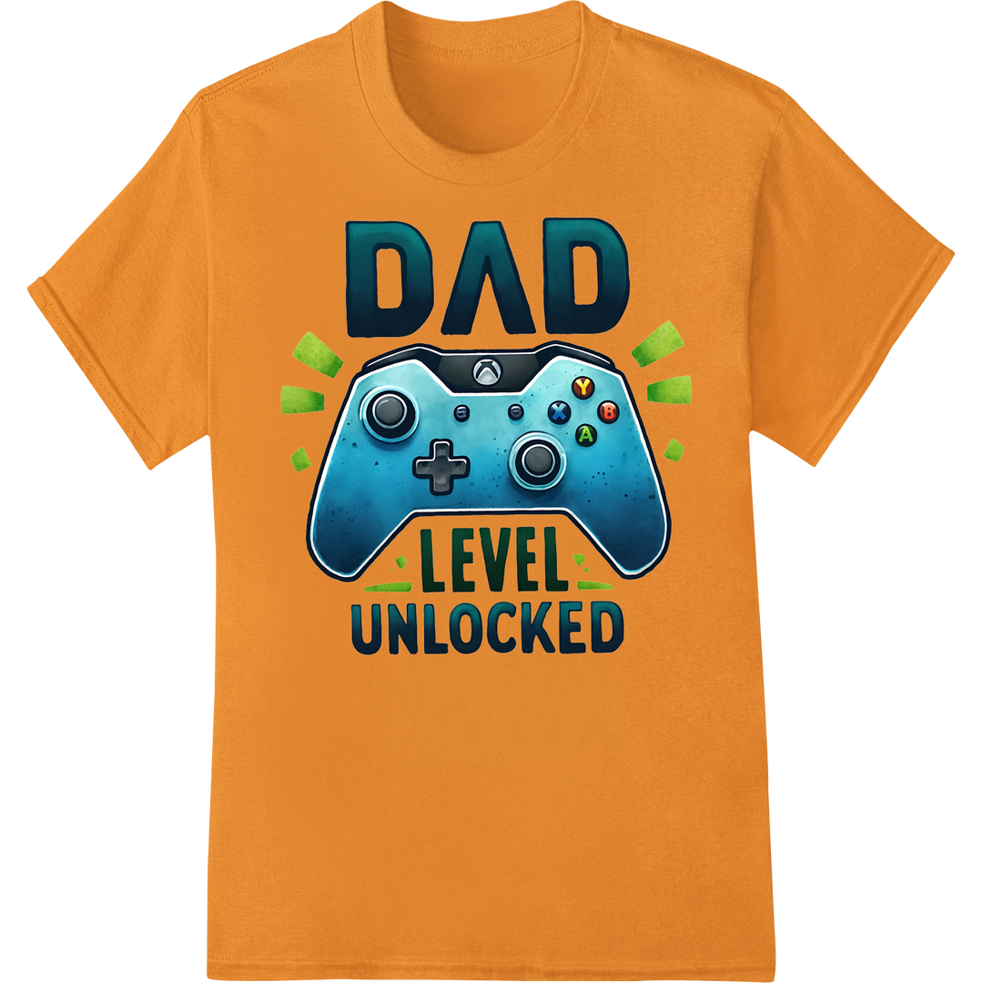 Gamer Dad Levels Up: Unlock Father's Day Fun with DTF Print on orange shirt - SUPERDTF-DTF Prints-DTF Transfers-Custom DTF Prints