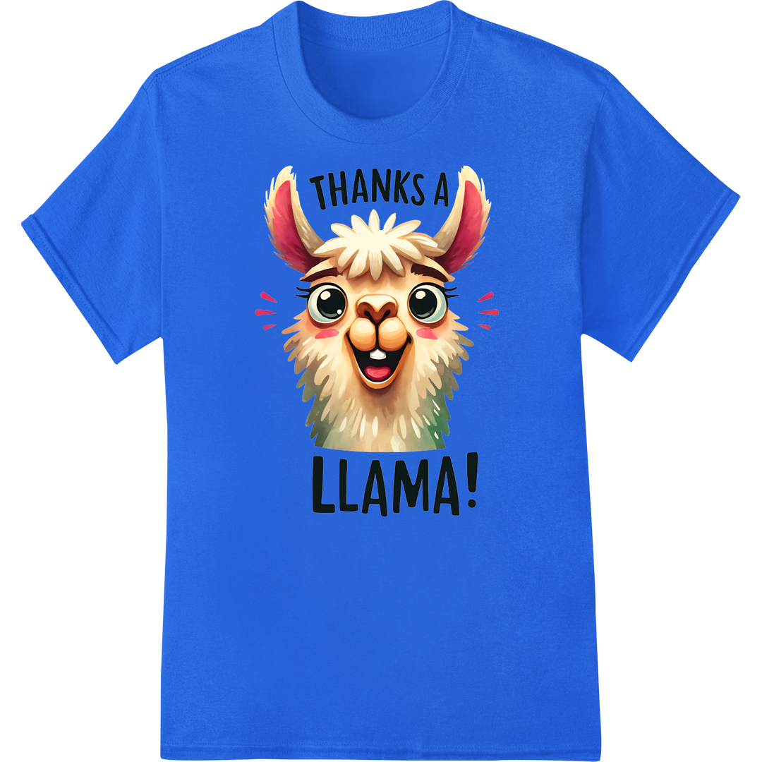 Adorable Llama Heat Transfer Print | Fun Animal Design on blue shirt - SUPERDTF-DTF Prints-DTF Transfers-Custom DTF Prints