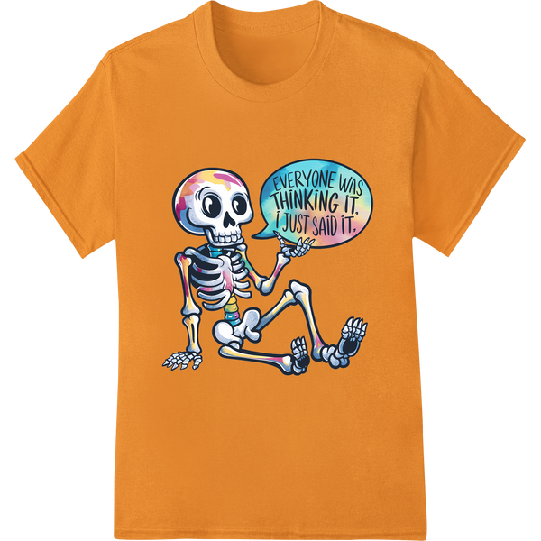 Skeleton Speaks Truth: Humorous Halloween DTF Print Transfer on orange shirt - SUPERDTF-DTF Prints-DTF Transfers-Custom DTF Prints