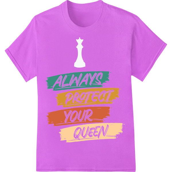 Bold Chess DTF Print: Always Protect Your Queen Strategy on purple shirt - SUPERDTF-DTF Prints-DTF Transfers-Custom DTF Prints