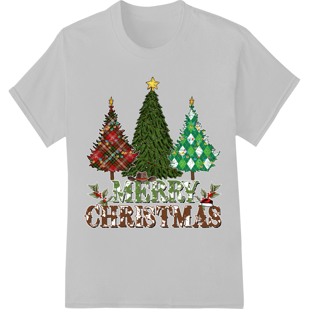 Festive Trio: Merry Christmas Trees DTF Heat Transfer on white shirt - SUPERDTF-DTF Prints-DTF Transfers-Custom DTF Prints