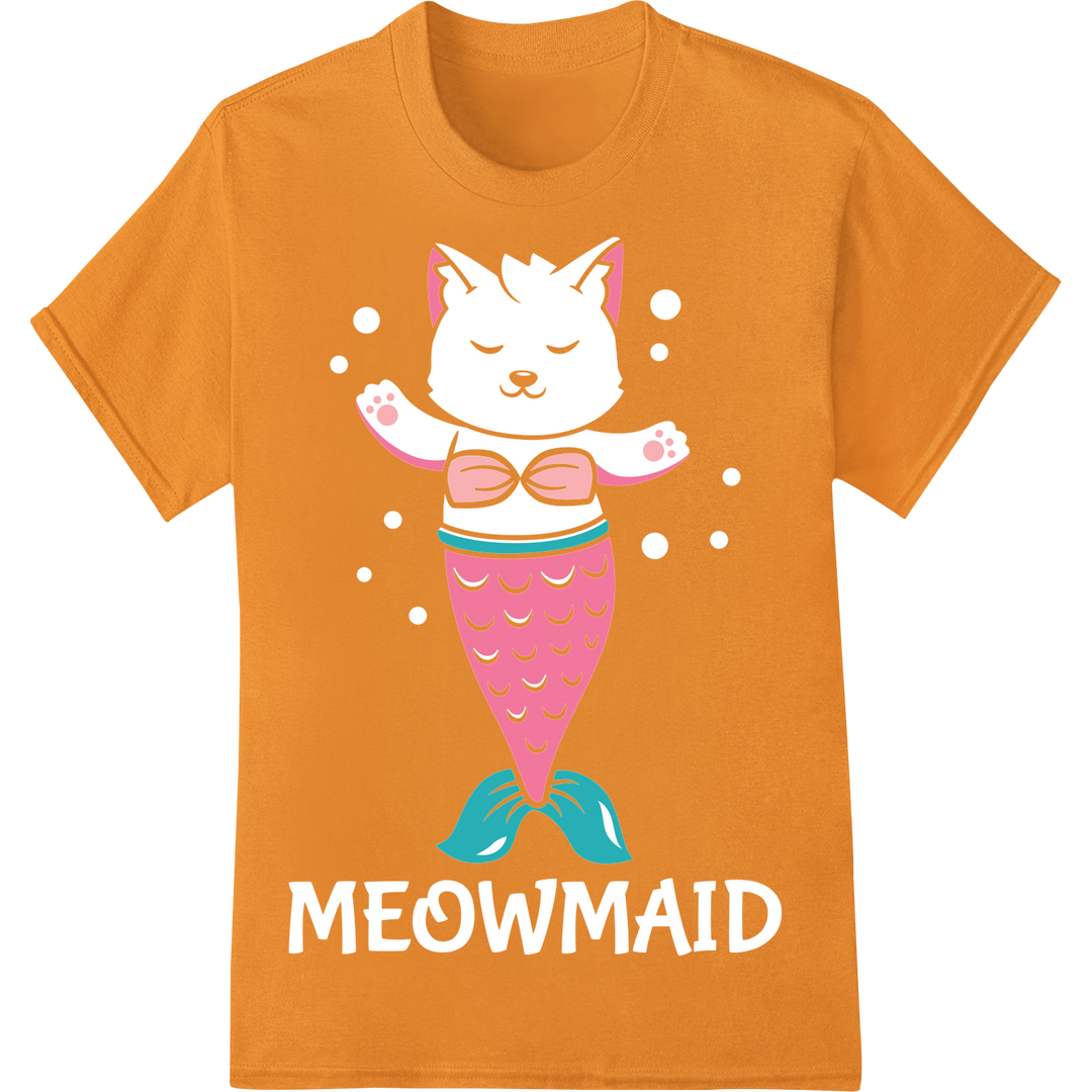 Adorable Cat Lover Mermaid DTF Print Heat Transfer on orange shirt - SUPERDTF-DTF Prints-DTF Transfers-Custom DTF Prints