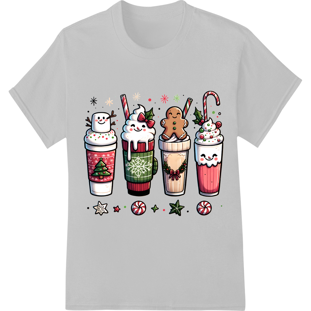 Festive Christmas Coffee Cups - Joyful DTF Print Design on white shirt - SUPERDTF-DTF Prints-DTF Transfers-Custom DTF Prints