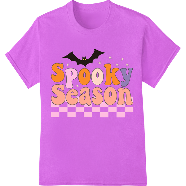 Playful 'Spooky Season' text design with Halloween icons like pumpkins, ghosts, and bats perfect for DTF printing on apparel.