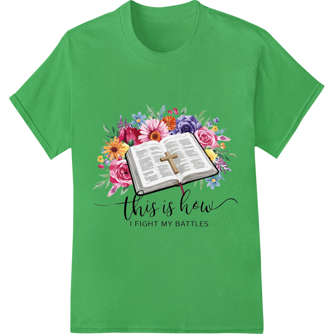 Faith in Bloom: Inspiring Christian DTF Transfer Print on green shirt - SUPERDTF-DTF Prints-DTF Transfers-Custom DTF Prints