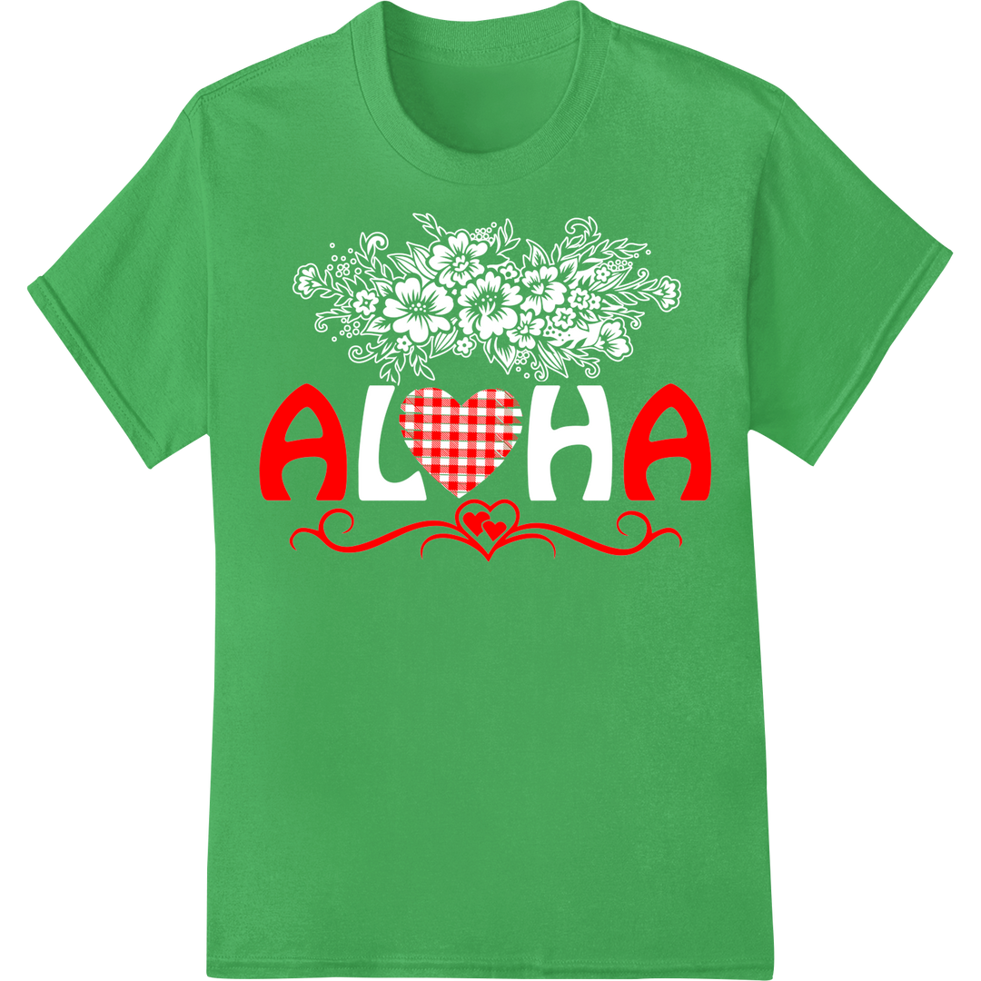 Retro Gingham Hearts Valentine's Day DTF Print Transfer on green shirt - SUPERDTF-DTF Prints-DTF Transfers-Custom DTF Prints