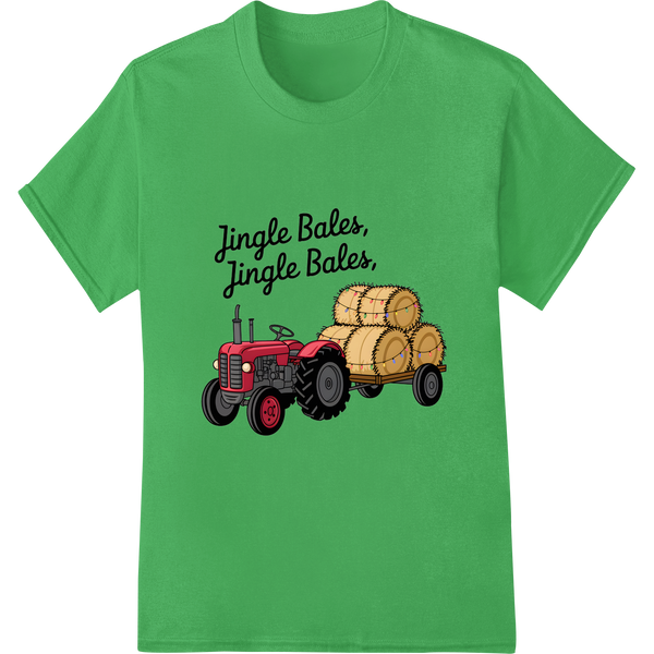 Rustic 'Jingle Bales' Retro Christmas Tractor DTF Print on green shirt - SUPERDTF-DTF Prints-DTF Transfers-Custom DTF Prints