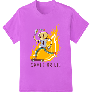 Skate or Die: Edgy Skeleton Skateboarder Heat Transfer - High-quality DTF printing service