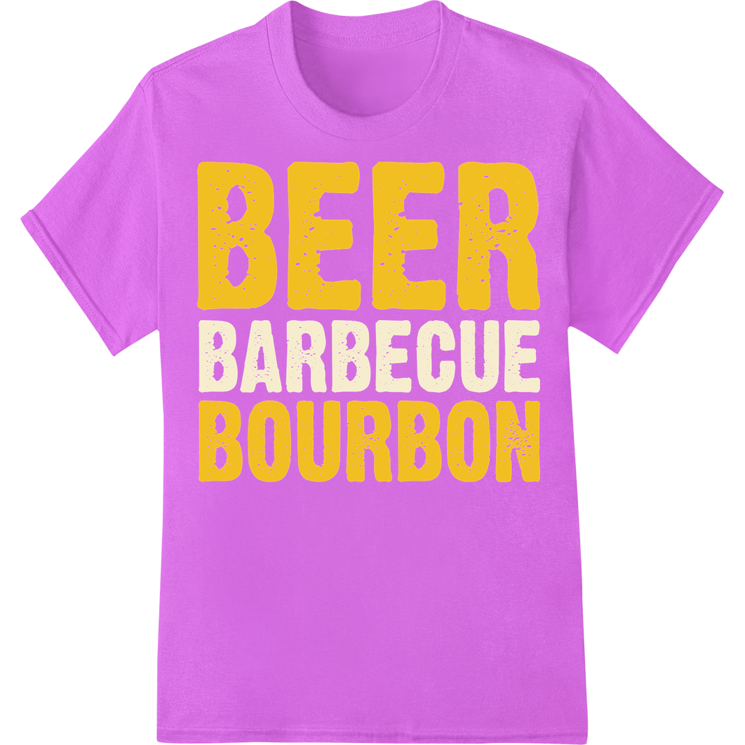 Vintage 'Beer Barbecue Bourbon' DTF Print Heat Transfer on purple shirt - SUPERDTF-DTF Prints-DTF Transfers-Custom DTF Prints