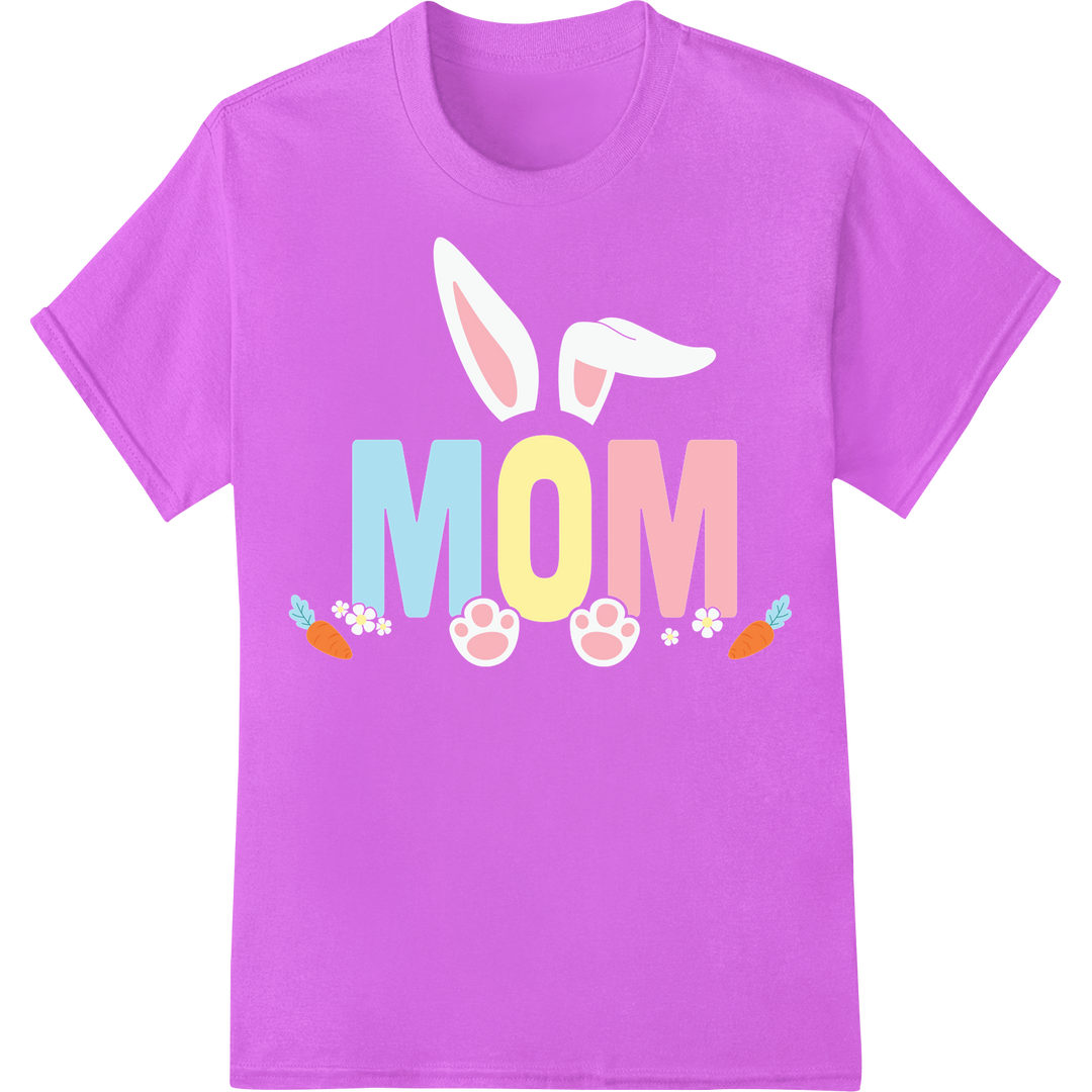 Adorable Easter 'MOM' Bunny Ear Font DTF Heat Transfer on purple shirt - SUPERDTF-DTF Prints-DTF Transfers-Custom DTF Prints