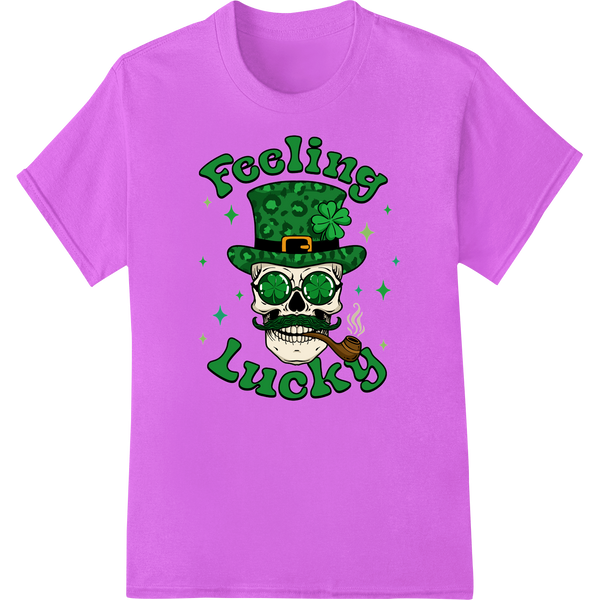 Feeling Lucky Skeleton St. Patrick's Day DTF Print Design on purple shirt - SUPERDTF-DTF Prints-DTF Transfers-Custom DTF Prints