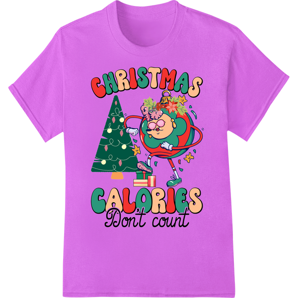 Retro Xmas Print: Calories Don't Count This Holiday Season on purple shirt - SUPERDTF-DTF Prints-DTF Transfers-Custom DTF Prints