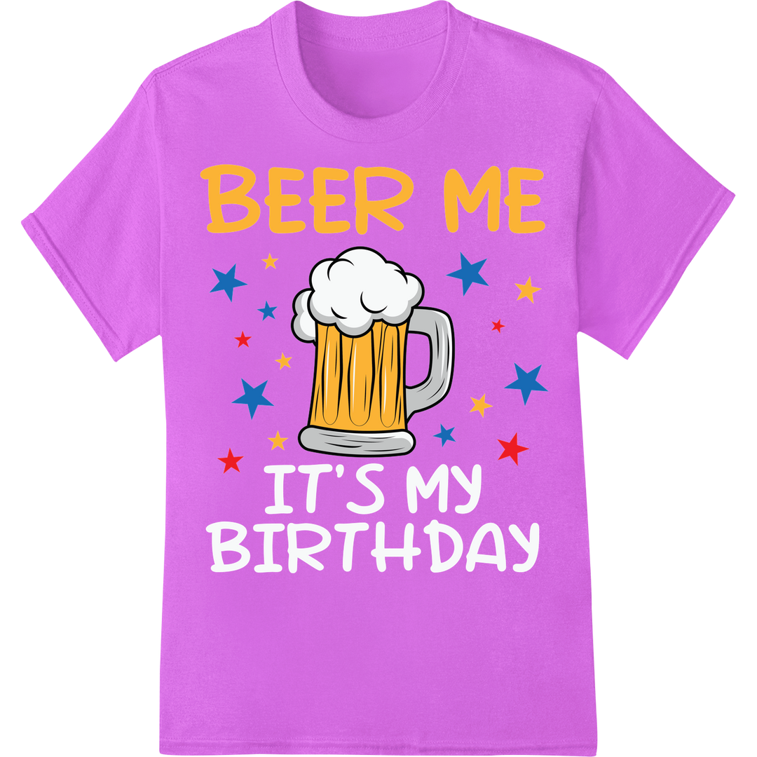 Raise a Toast: 'BEER ME' Funny DTF Print Heat Transfer on purple shirt - SUPERDTF-DTF Prints-DTF Transfers-Custom DTF Prints