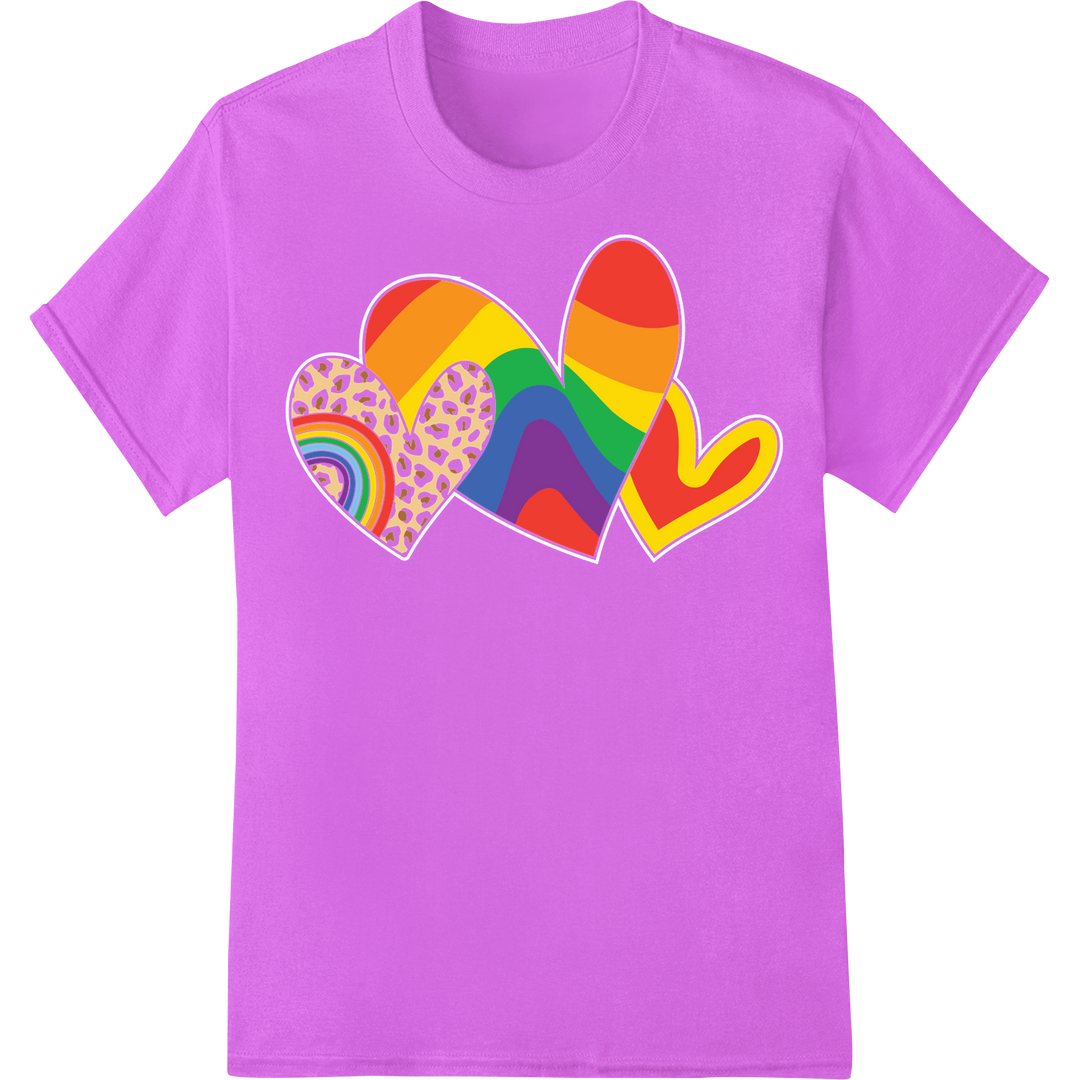 Vibrant Rainbow Hearts DTF Print for LGBTQ Pride Month on purple shirt - SUPERDTF-DTF Prints-DTF Transfers-Custom DTF Prints