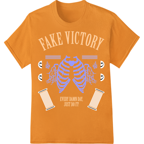 Vibrant DTF heat transfers print on Fake Victory Skeleton Ribcage Motivational Just Do It DTF