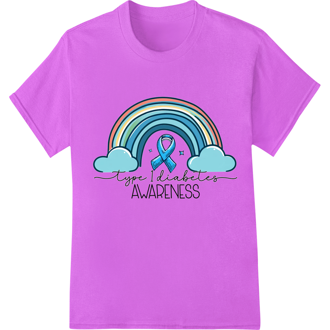 Vibrant Type 1 Diabetes Awareness Rainbow Ribbon Shirt Print on purple shirt - SUPERDTF-DTF Prints-DTF Transfers-Custom DTF Prints