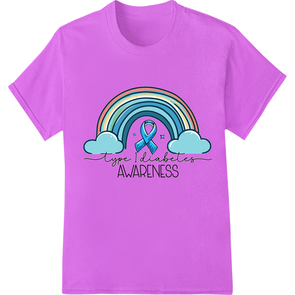 Vibrant Type 1 Diabetes Awareness Rainbow Ribbon Shirt Print on purple shirt - SUPERDTF-DTF Prints-DTF Transfers-Custom DTF Prints