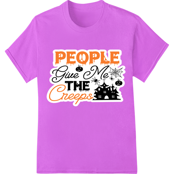 Creeptastic 'PEOPLE GIVE ME THE CREEPS' Halloween DTF Print on purple shirt - SUPERDTF-DTF Prints-DTF Transfers-Custom DTF Prints