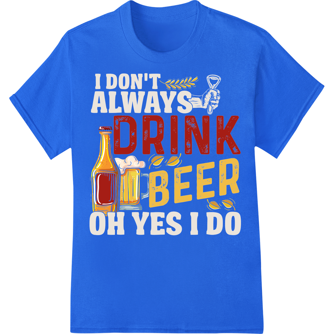 Raise a Toast: Bold Beer & Friends DTF Heat Transfer Print on blue shirt - SUPERDTF-DTF Prints-DTF Transfers-Custom DTF Prints