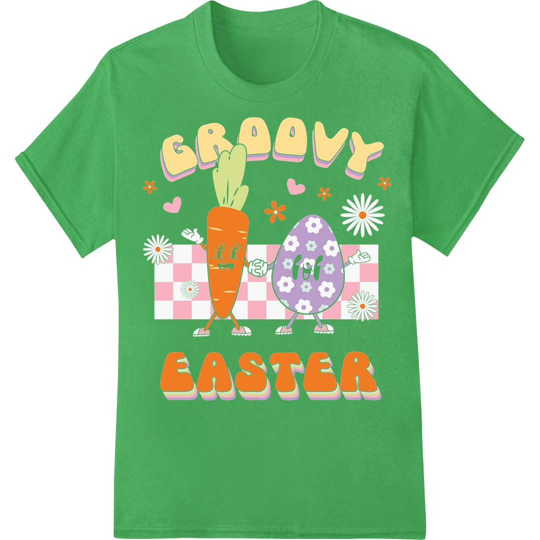 Groovy Easter Vibes: Playful Retro DTF Print Heat Transfer on green shirt - SUPERDTF-DTF Prints-DTF Transfers-Custom DTF Prints