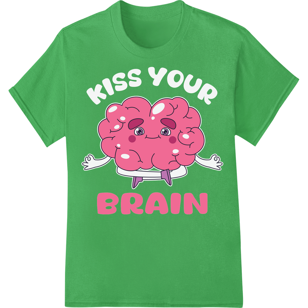 Brainy Charm: Adorable Cartoon Brain DTF Print Heat Transfer on green shirt - SUPERDTF-DTF Prints-DTF Transfers-Custom DTF Prints