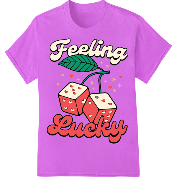 Retro 'Feeling Lucky' Valentine's Day DTF Heat Transfer on purple shirt - SUPERDTF-DTF Prints-DTF Transfers-Custom DTF Prints