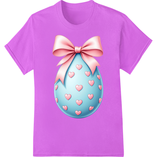 Adorable Blue Easter Egg with Floating Pink Hearts DTF Print on purple shirt - SUPERDTF-DTF Prints-DTF Transfers-Custom DTF Prints