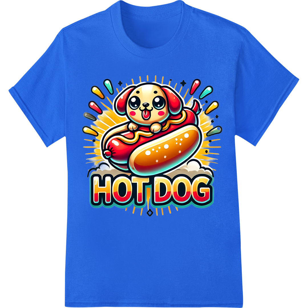 Playful 'Hot Dog' Animal Print | Funny Summer DTF Transfer on blue shirt - SUPERDTF-DTF Prints-DTF Transfers-Custom DTF Prints