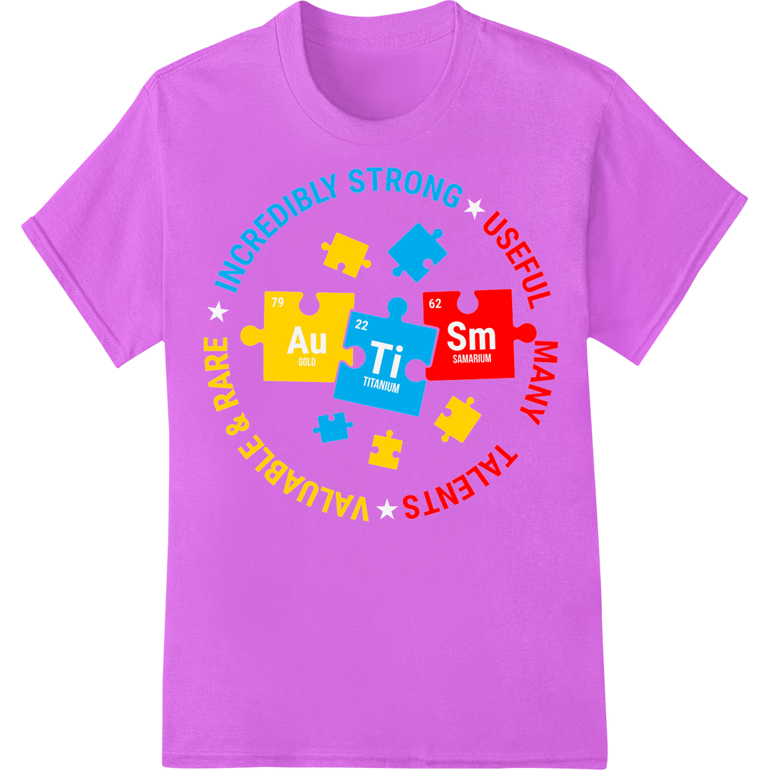 Support Autism Awareness: Chemistry Puzzle Piece DTF Print on purple shirt - SUPERDTF-DTF Prints-DTF Transfers-Custom DTF Prints