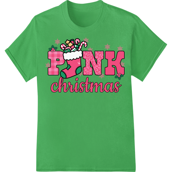 Playful Pink Christmas DTF Print Heat Transfer | Fun Holiday on green shirt - SUPERDTF-DTF Prints-DTF Transfers-Custom DTF Prints