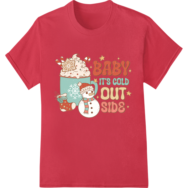 Retro Christmas 'Baby It's Cold Outside' DTF Print Transfer on red shirt - SUPERDTF-DTF Prints-DTF Transfers-Custom DTF Prints