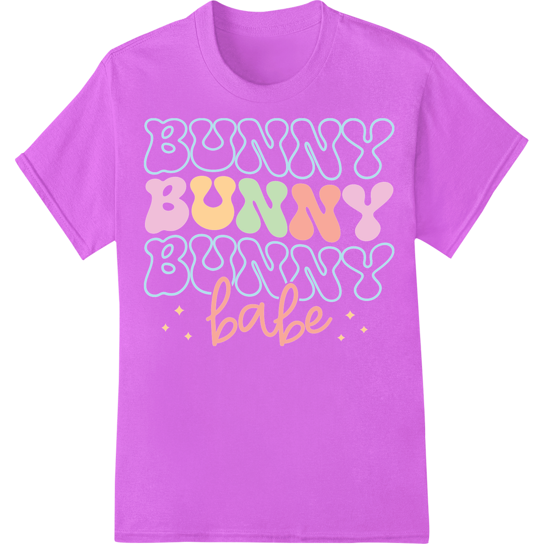 Adorable Easter Bunny DTF Print | Pastel Heat Transfer on purple shirt - SUPERDTF-DTF Prints-DTF Transfers-Custom DTF Prints