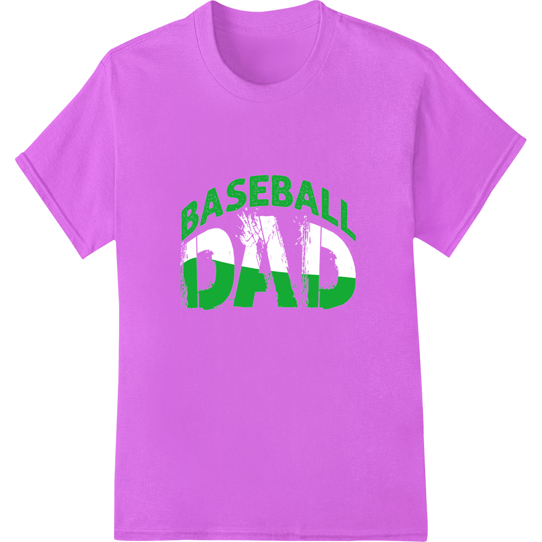 Bold Green 'BASEBALL DAD' DTF Print Father's Day Gift on purple shirt - SUPERDTF-DTF Prints-DTF Transfers-Custom DTF Prints