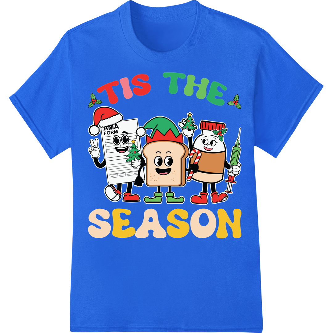 Retro Nurse Crew Spreads Christmas Cheer | DTF Print on blue shirt - SUPERDTF-DTF Prints-DTF Transfers-Custom DTF Prints