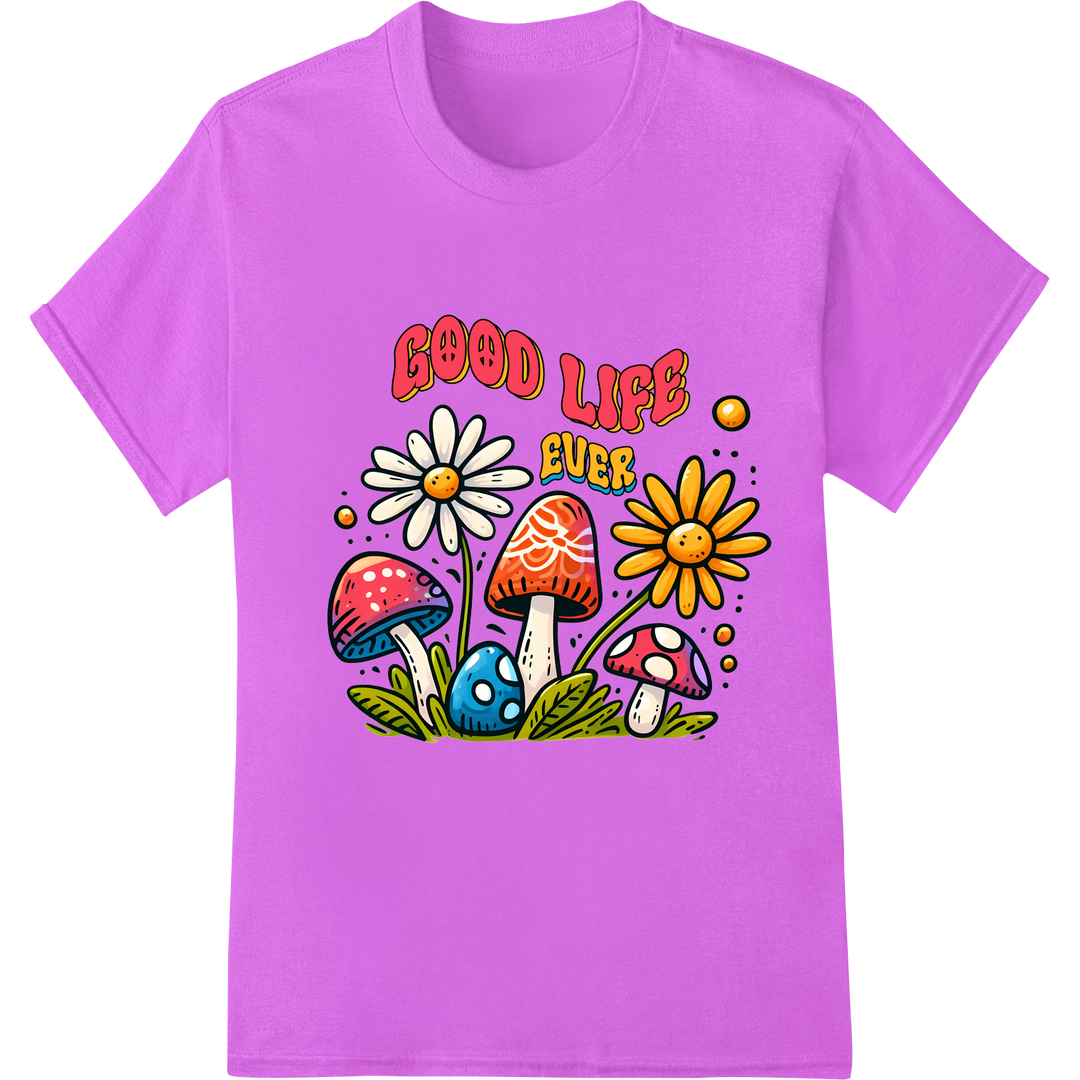 Groovy 'Good Life Ever' Psychedelic Hippie DTF Print on purple shirt - SUPERDTF-DTF Prints-DTF Transfers-Custom DTF Prints