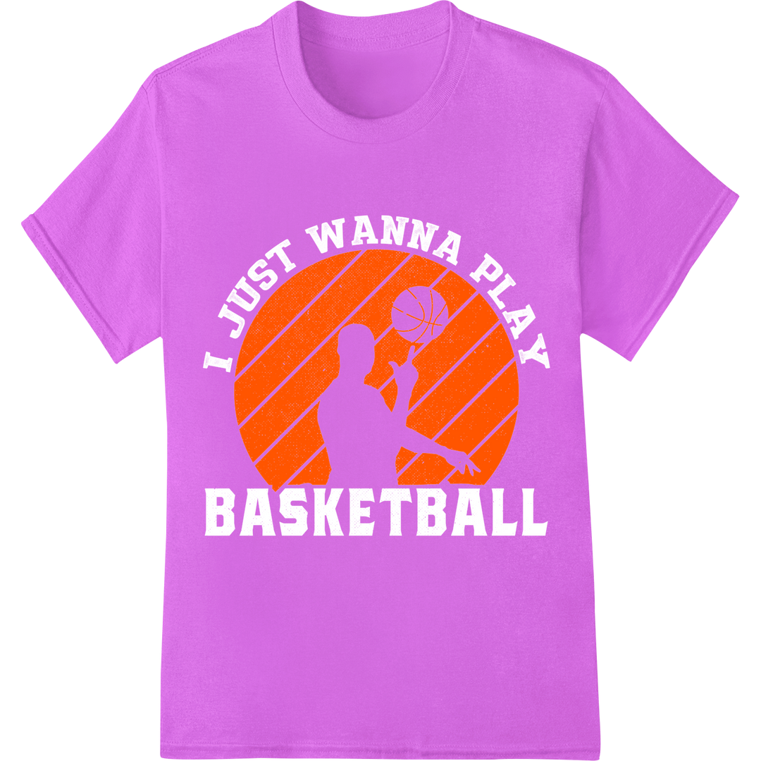 Dynamic Basketball Player Silhouette DTF Print Transfer on purple shirt - SUPERDTF-DTF Prints-DTF Transfers-Custom DTF Prints