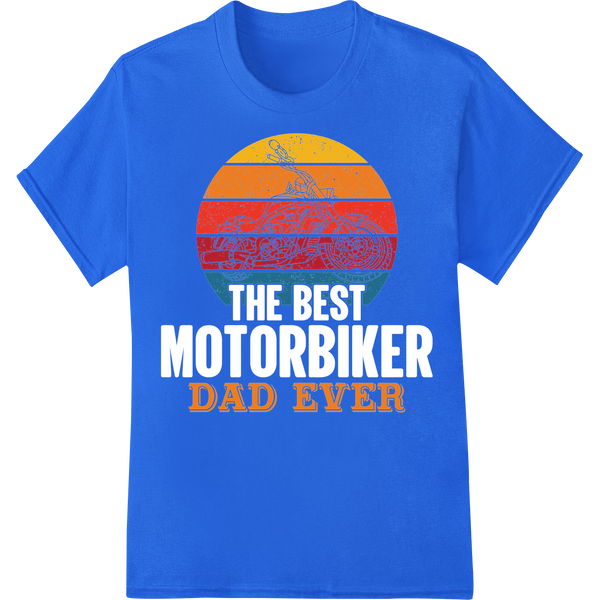 World's Best Dad Motorcycle Sunset Father's Day DTF Print on blue shirt - SUPERDTF-DTF Prints-DTF Transfers-Custom DTF Prints