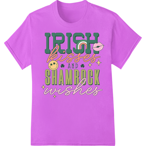 Irish Kisses & Shamrock Wishes DTF Print St. Patrick's Day on purple shirt - SUPERDTF-DTF Prints-DTF Transfers-Custom DTF Prints