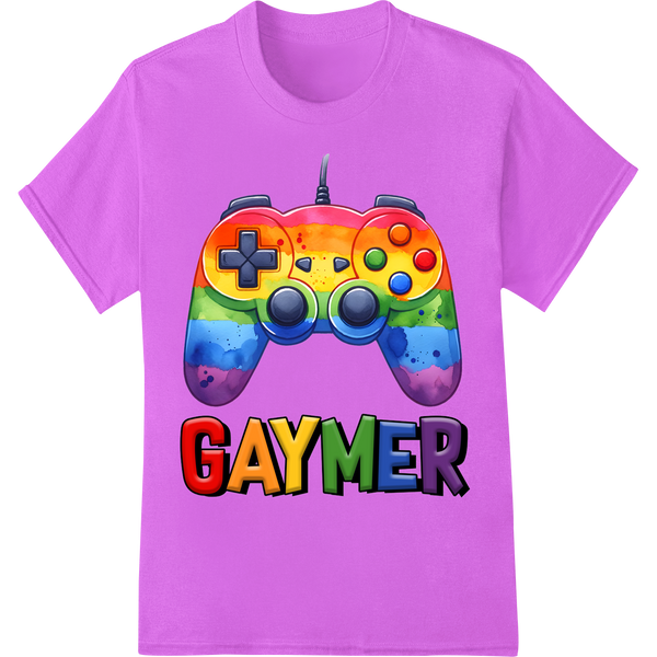 Vibrant LGBTQ 'GAYMER' Rainbow Gamepad DTF Print Heat Transfer on purple shirt - SUPERDTF-DTF Prints-DTF Transfers-Custom DTF Prints