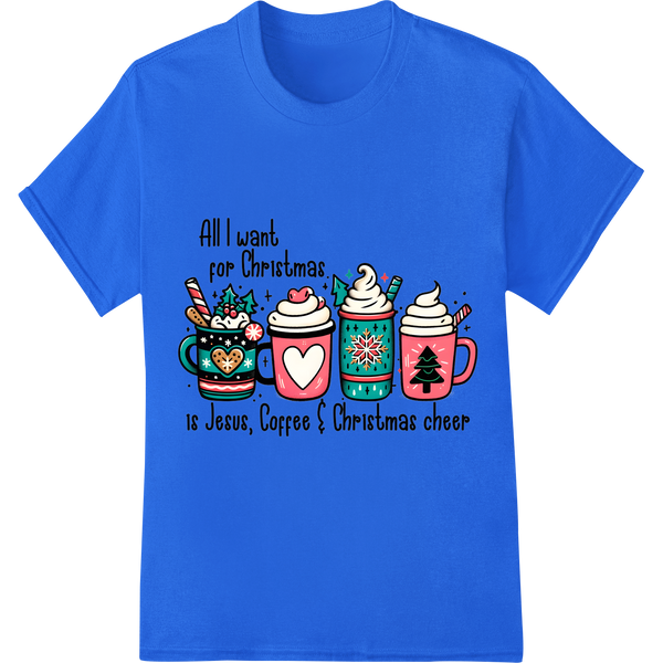 Festive Christian Christmas Cheer DTF Print Transfer on blue shirt - SUPERDTF-DTF Prints-DTF Transfers-Custom DTF Prints