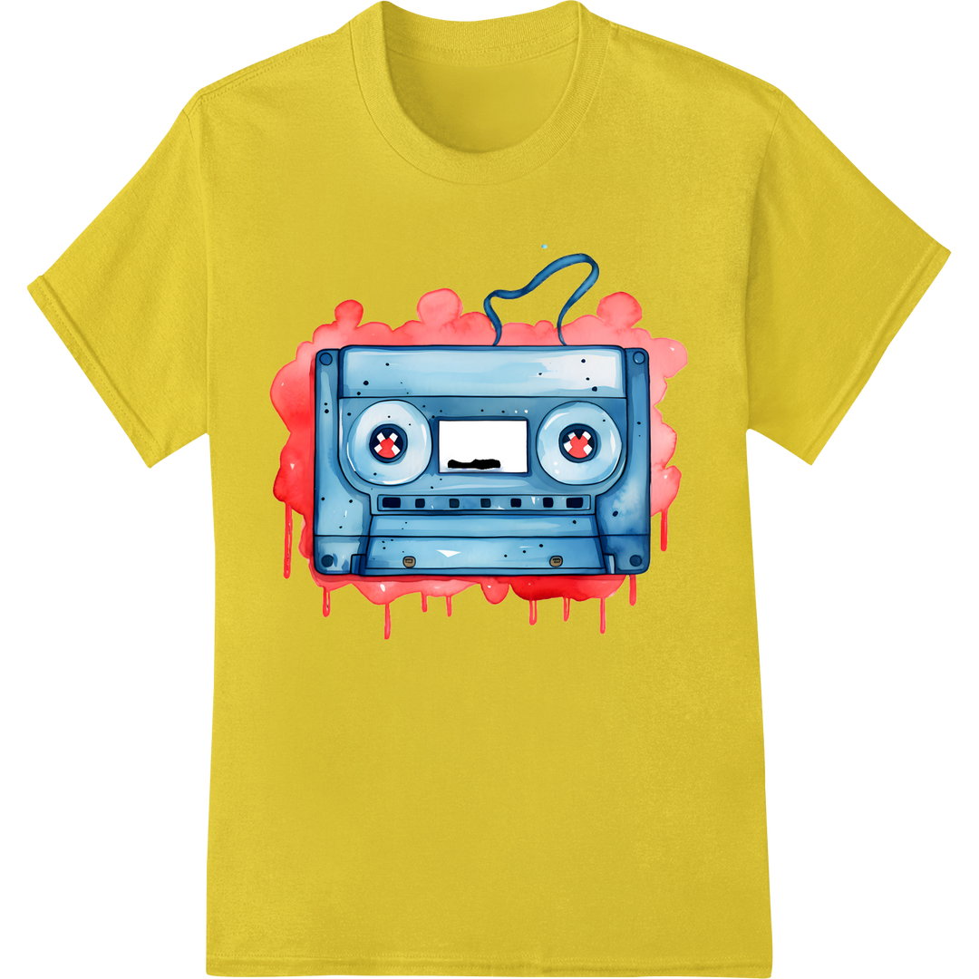 Retro Cassette DTF Print: Nostalgic 80s Music Vibes on yellow shirt - SUPERDTF-DTF Prints-DTF Transfers-Custom DTF Prints