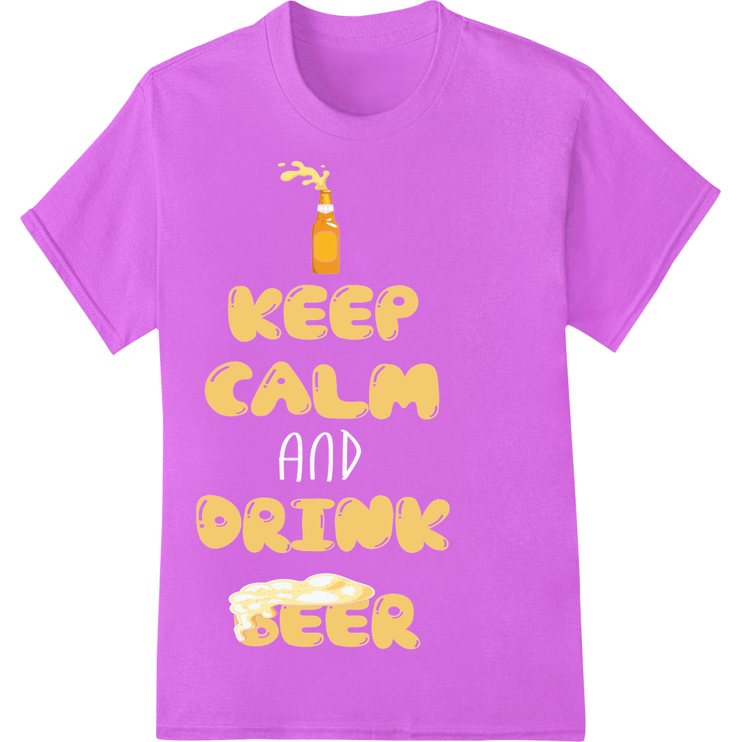 Keep Calm Drink Beer | Trendy DTF Print Heat Transfer on purple shirt - SUPERDTF-DTF Prints-DTF Transfers-Custom DTF Prints