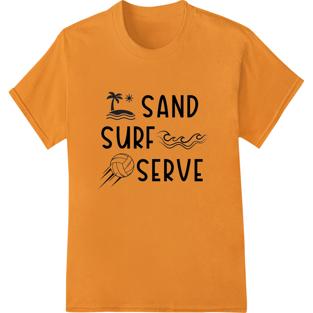 Sand Surf Serve: Beach Volleyball DTF Print Heat Transfer on orange shirt - SUPERDTF-DTF Prints-DTF Transfers-Custom DTF Prints