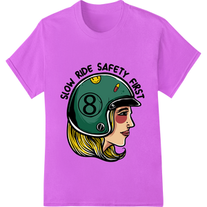 Slow Ride Safety First: Vintage Motorcycle Helmet Print enhanced with professional garment printing