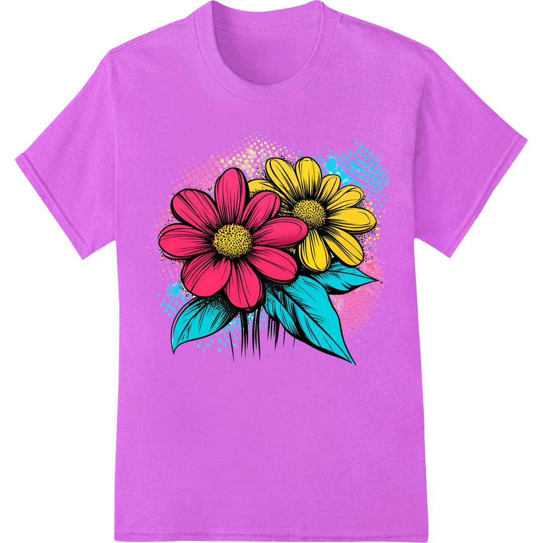 Vibrant Pop Art Flower DTF Print Heat Transfer | Bold & Colorful on purple shirt - SUPERDTF-DTF Prints-DTF Transfers-Custom DTF Prints