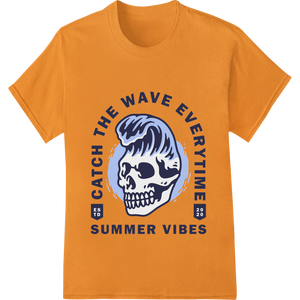 Personalized apparel decoration design for Ride the Waves: Fierce Skull Summer Vibes DTF Print Transfer