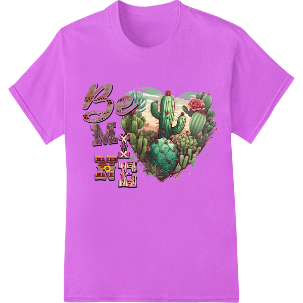 Rustic Cactus 'Be Mine' Western Valentine's Day DTF Print on purple shirt - SUPERDTF-DTF Prints-DTF Transfers-Custom DTF Prints