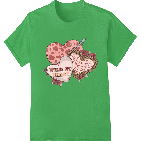 Wild Western Hearts: Untamed Love DTF Valentine's Print on green shirt - SUPERDTF-DTF Prints-DTF Transfers-Custom DTF Prints